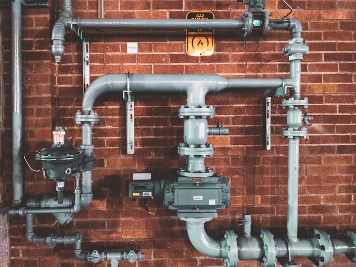 Commercial gas line manifold installed and labeled to code